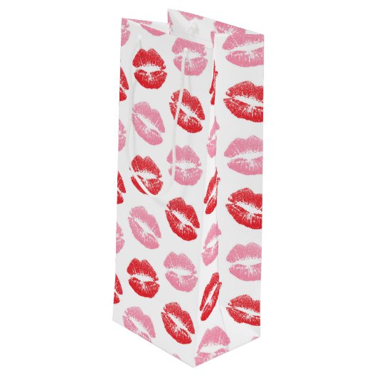 赤とピンクの唇、唇のパターン、口紅、キス ワインギフトバッグ (裏面アングル)