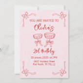 赤とピンクの女の子のための2番目の誕生日招待状 招待状 (正面)