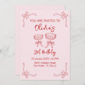 赤とピンクの女の子のための2番目の誕生日招待状 招待状 (正面/裏面)