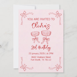 赤とピンクの女の子のための2番目の誕生日招待状 招待状