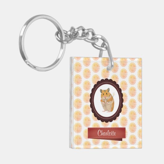 赤とピンクの女の子ハムスター キーホルダー (正面左)