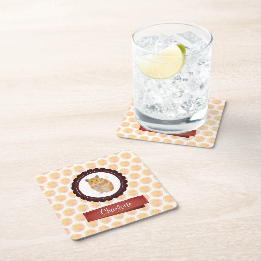 赤とピンクの女の子ハムスター スクエアペーパーコースター (インサイチュ)