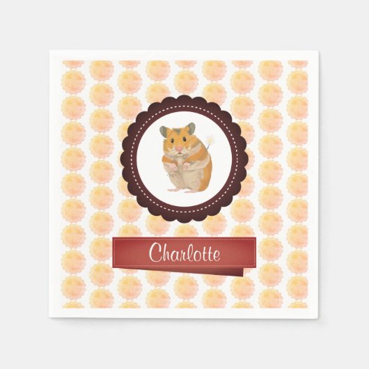 赤とピンクの女の子ハムスター スタンダードカクテルナプキン (正面)