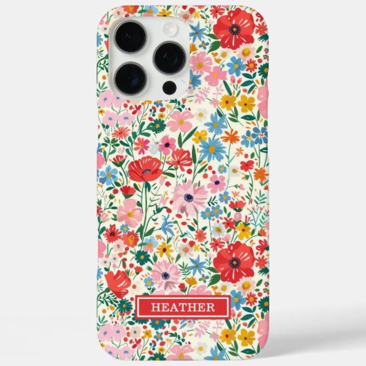 赤とピンクの小さな花のモノグラム入り Case-Mate iPhoneケース (裏面)