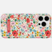 赤とピンクの小さな花のモノグラム入り Case-Mate iPhoneケース (裏面 (横))