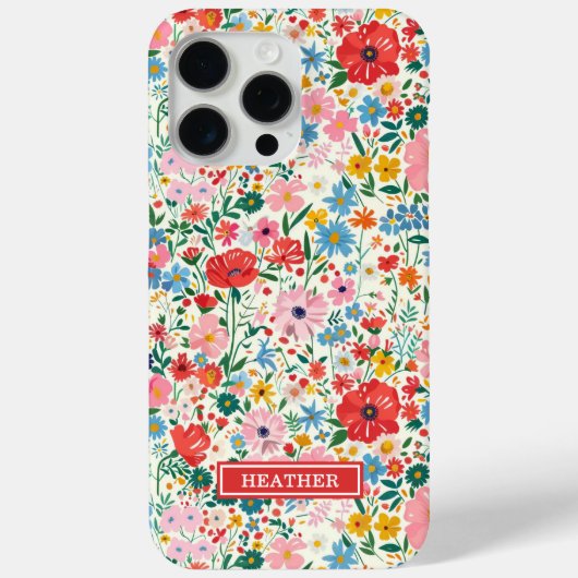 赤とピンクの小さな花のモノグラム入り Case-Mate iPhoneケース (裏面)