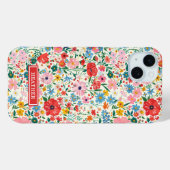 赤とピンクの小さな花のモノグラム入り Case-Mate iPhoneケース (裏面 (横))