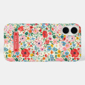 赤とピンクの小さな花のモノグラム入り Case-Mate iPhoneケース (裏面 (横))