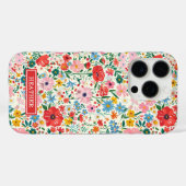赤とピンクの小さな花のモノグラム入り Case-Mate iPhoneケース (裏面 (横))