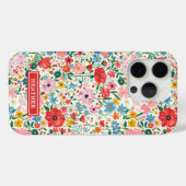 赤とピンクの小さな花のモノグラム Case-Mate iPhoneケース (裏面 (横))