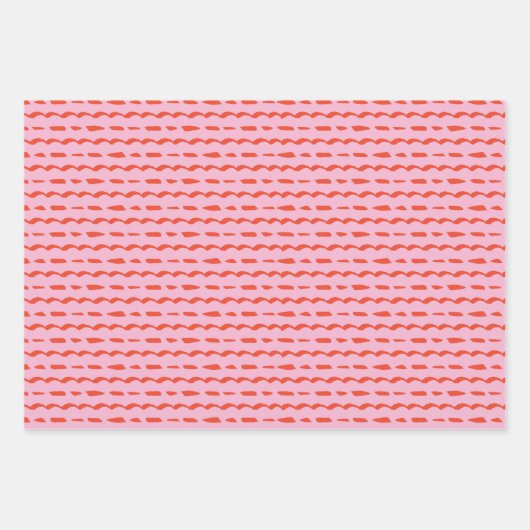 赤とピンクの幾何学的抽象芸術クリスマス ラッピングペーパーシート (正面3)