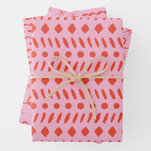 赤とピンクの幾何学的抽象芸術クリスマス ラッピングペーパーシート (インサイチュ)