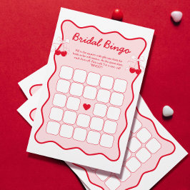 赤とピンクの弓さくらんぼブライダルシャワービンゴゲーム