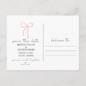 赤とピンクの恋するリボン フリードリンク 結婚します Save the Date 案内ポストカード (裏面)