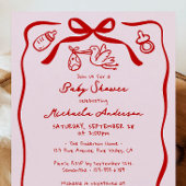 赤とピンクの手でドードル赤お洒落ちゃんシャワー 招待状