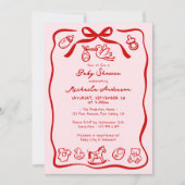 赤とピンクの手でドードル赤お洒落ちゃんシャワー 招待状 (正面)