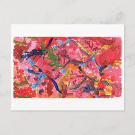 赤とピンクの抽象芸術と青のハイライト葉書 ポストカード