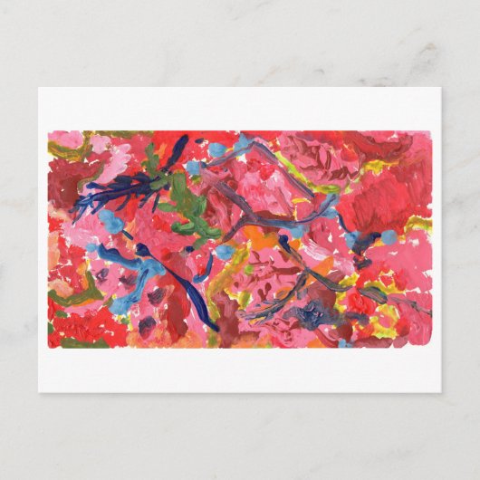 赤とピンクの抽象芸術と青のハイライト葉書 ポストカード (正面)