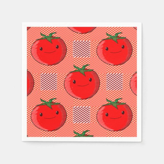 赤とピンクの格子柄トマトタータンチェック柄 スタンダードカクテルナプキン (正面)