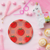 赤とピンクの格子柄トマトタータンチェック柄 ペーパープレート (パーティー)