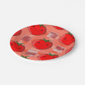 赤とピンクの格子柄トマトタータンチェック柄 ペーパープレート (アングル)