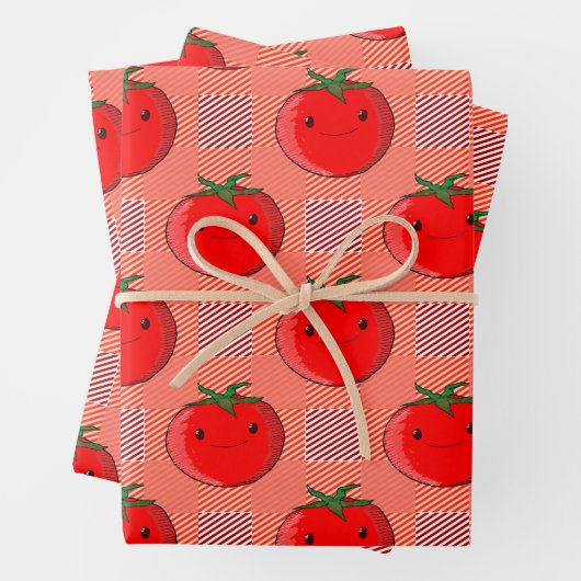 赤とピンクの格子柄トマトタータンチェック柄 ラッピングペーパーシート (インサイチュ)