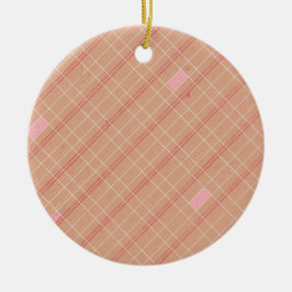 赤とピンクの格子模様クリスマスフォトオーナメント セラミックオーナメント