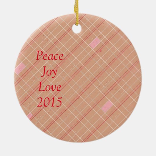 赤とピンクの格子模様クリスマスフォトオーナメント セラミックオーナメント (裏面)