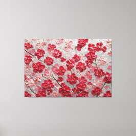 赤とピンクの桜 - インパスト壁画 キャンバスプリント