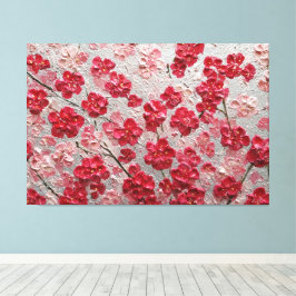 赤とピンクの桜 - インパスト壁画 キャンバスプリント