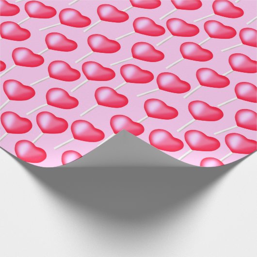 赤とピンクの棒つきキャンデーハートかわいいバレンタイン ラッピングペーパー (角)