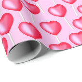 赤とピンクの棒つきキャンデーハートかわいいバレンタイン ラッピングペーパー (ロールコーナー)