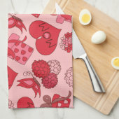 赤とピンクの母親の日のパターン キッチンタオル (四つ折り)
