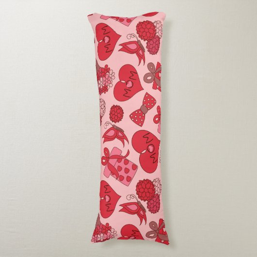 赤とピンクの母親の日のパターン ボディピロー (正面縦)