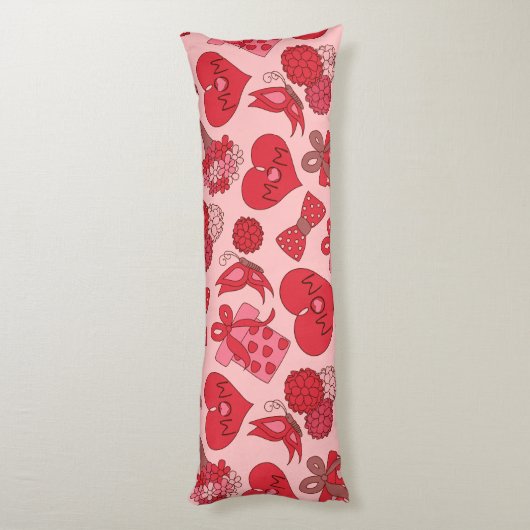 赤とピンクの母親の日のパターン ボディピロー (裏面 (縦))