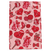 赤とピンクの母親の日のパターン ミディアムペーパーバッグ (正面)