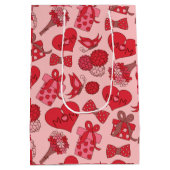 赤とピンクの母親の日のパターン ミディアムペーパーバッグ (裏面)