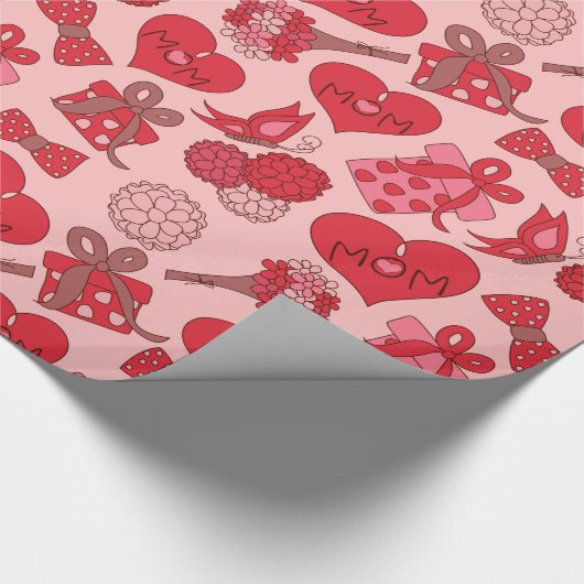 赤とピンクの母親の日のパターン ラッピングペーパー (角)