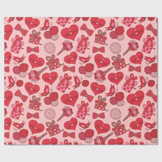 赤とピンクの母親の日のパターン ラッピングペーパー (フラット)