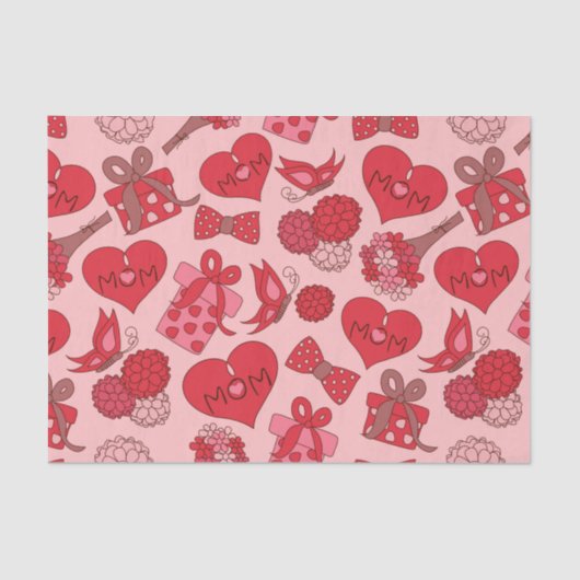 赤とピンクの母親の日のパターン 薄葉紙 (正面)