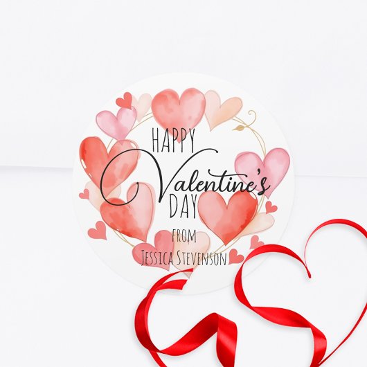 赤とピンクの水の色のハートバレンタインデー ラウンドシール