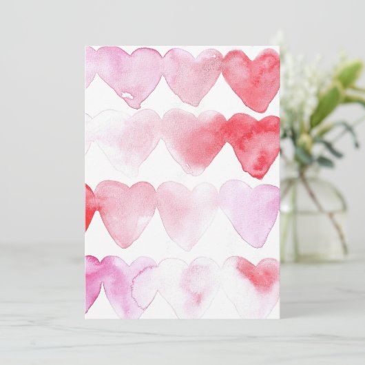 赤とピンクの水カラーハート招待状 招待状 (スタンド正面)