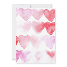 赤とピンクの水彩ハートの招待状