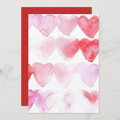 赤とピンクの水彩ハートの招待状 招待状 (正面/裏面)