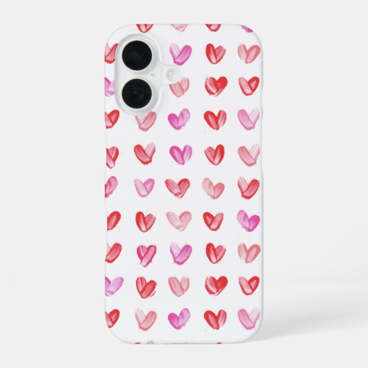 赤とピンクの水彩ハート柄 iPhone 16ケース (裏面)