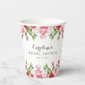 赤とピンクの水彩ローズ ブライダルシャワー 紙コップ (裏面)