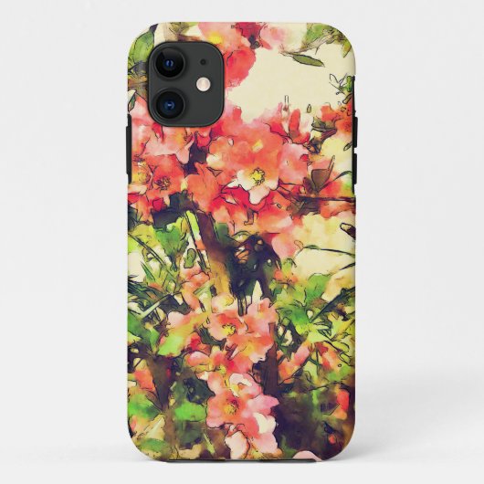 赤とピンクの水彩花柄パターン 1 Case-Mate iPhoneケース (裏面)