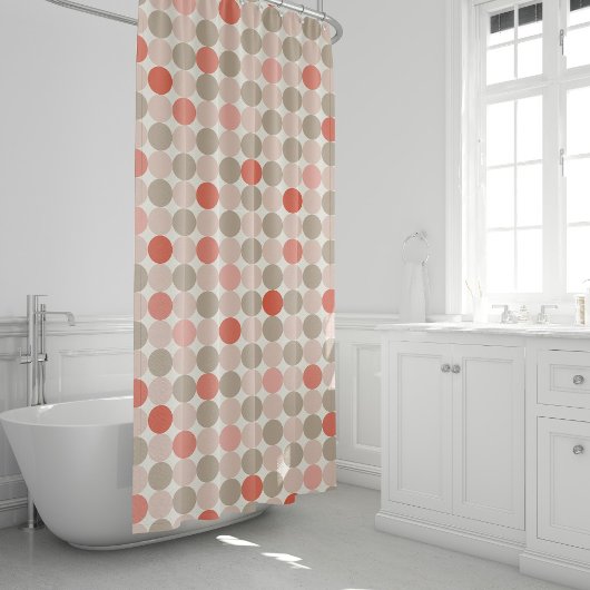 赤とピンクの水玉模様の幾何学的パターン シャワーカーテン