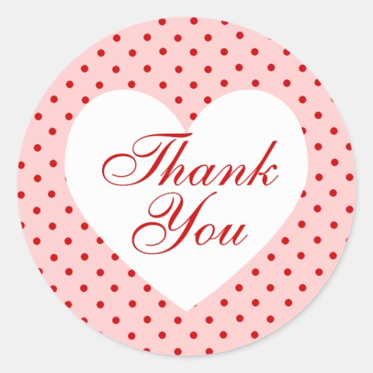 赤とピンクの水玉模様ハート ラウンドシール (正面)
