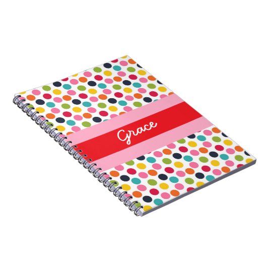 赤とピンクの水玉模様パーソナライズされたノート ノートブック (右側)